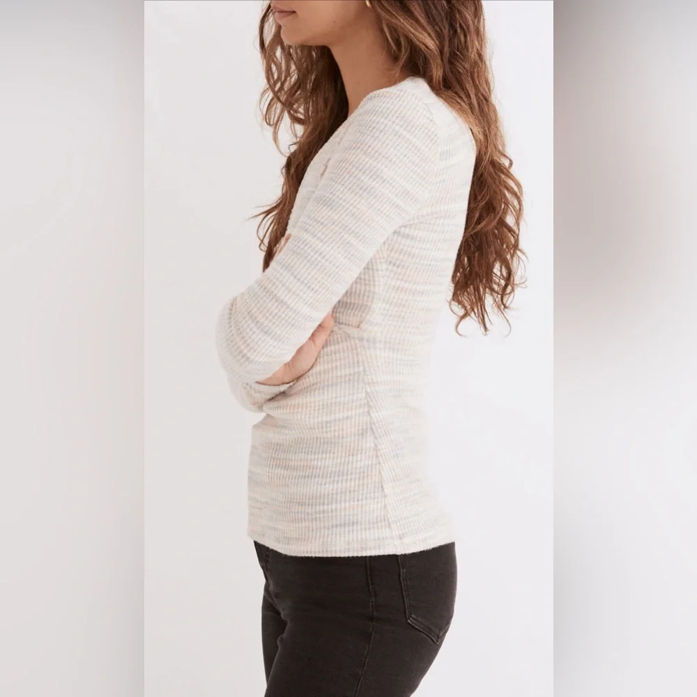 Madewell Women's Space Dye Faux Wrap Long Sleeve Top - Picture 4 of 5